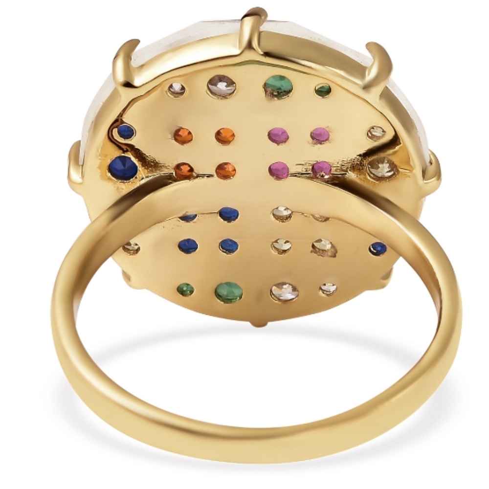 Simulated topaz and colored diamonds ring in gold tone - Picture 4 of 4